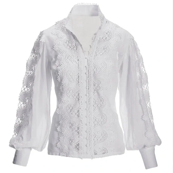 Boston  Proper Lace Inset  Sleeve Shirt XS Size White WOW TOP - Picture 2 of 7